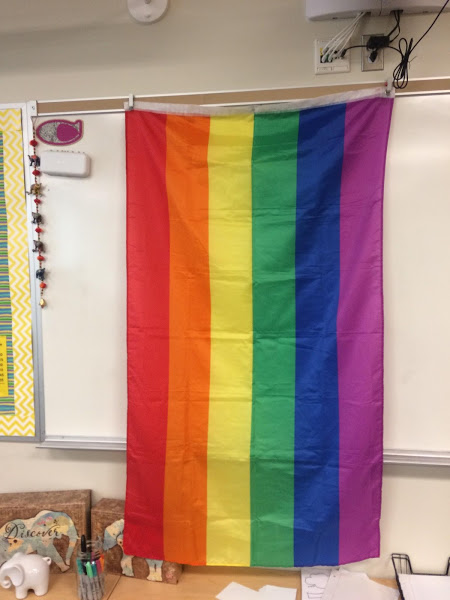 ​A ​gay pride flag hangs on the wall during a Shorecrest GSA meeting. The flag represents the students solidarity to the LGBTQ community, who have been outspoken in their contempt for the former mayor. 
