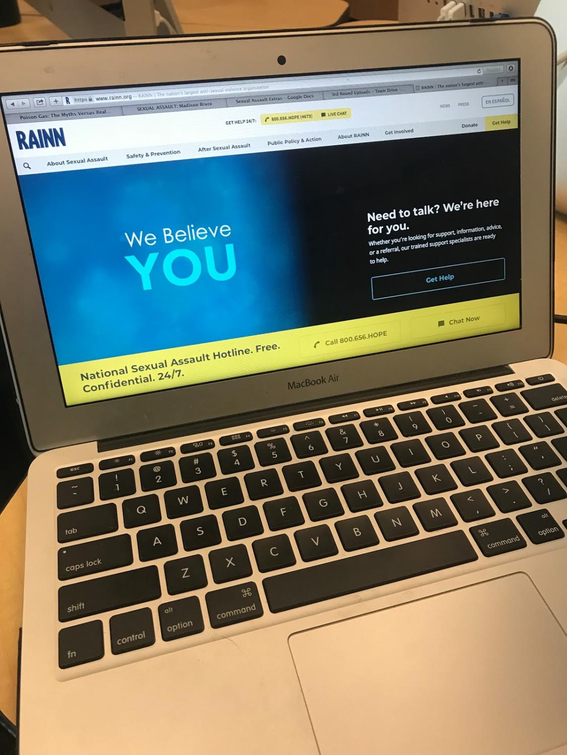 This is a photo of the home web page from the Rape, Abuse and Incest National Network or RAINN. This website has a number of different and useful pages for information about sexual assault.