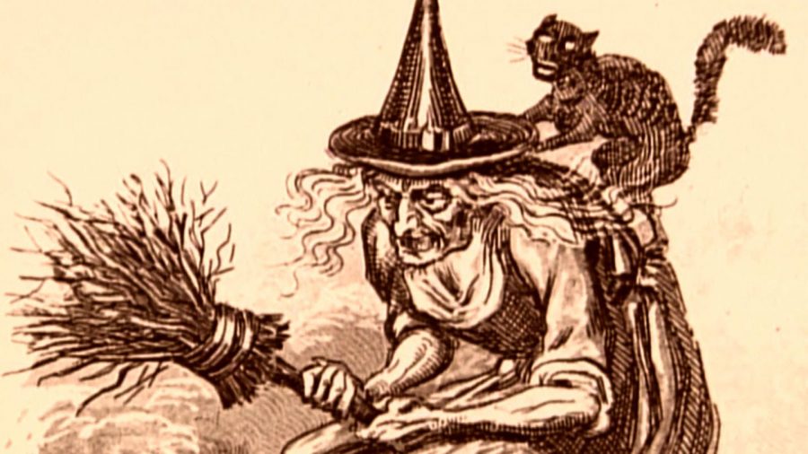 An illustration of a witch, a figure that was commonly perceived as evil by early Christians in Europe. Due to this belief, witches inspired the iconic Halloween figure.  