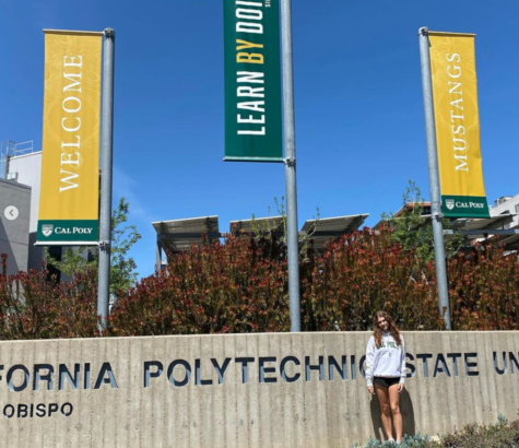 Ada Reece is excited to be a Mustang for the next four years! Here she is standing in front of the Cal Poly sign in San Luis Obispo.